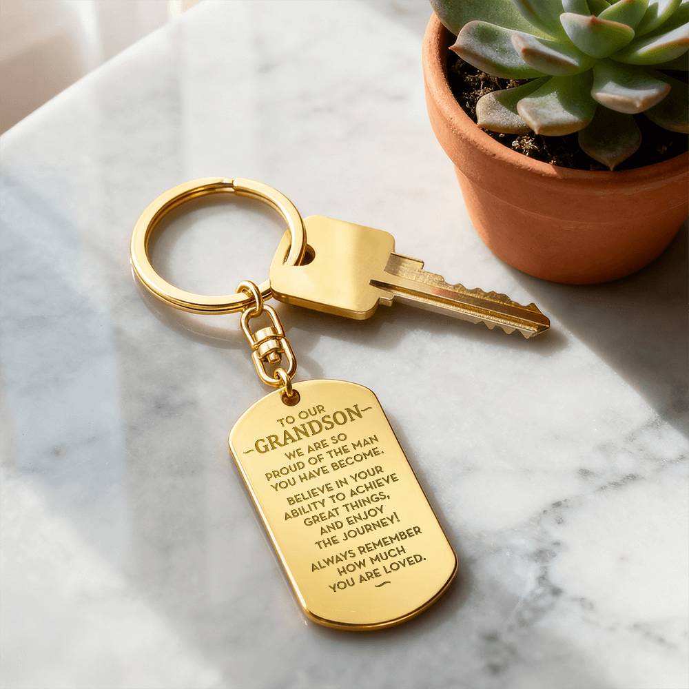 To Our Grandson Gift, Gift from Grandparents, Personalized Dog Tag Keychain