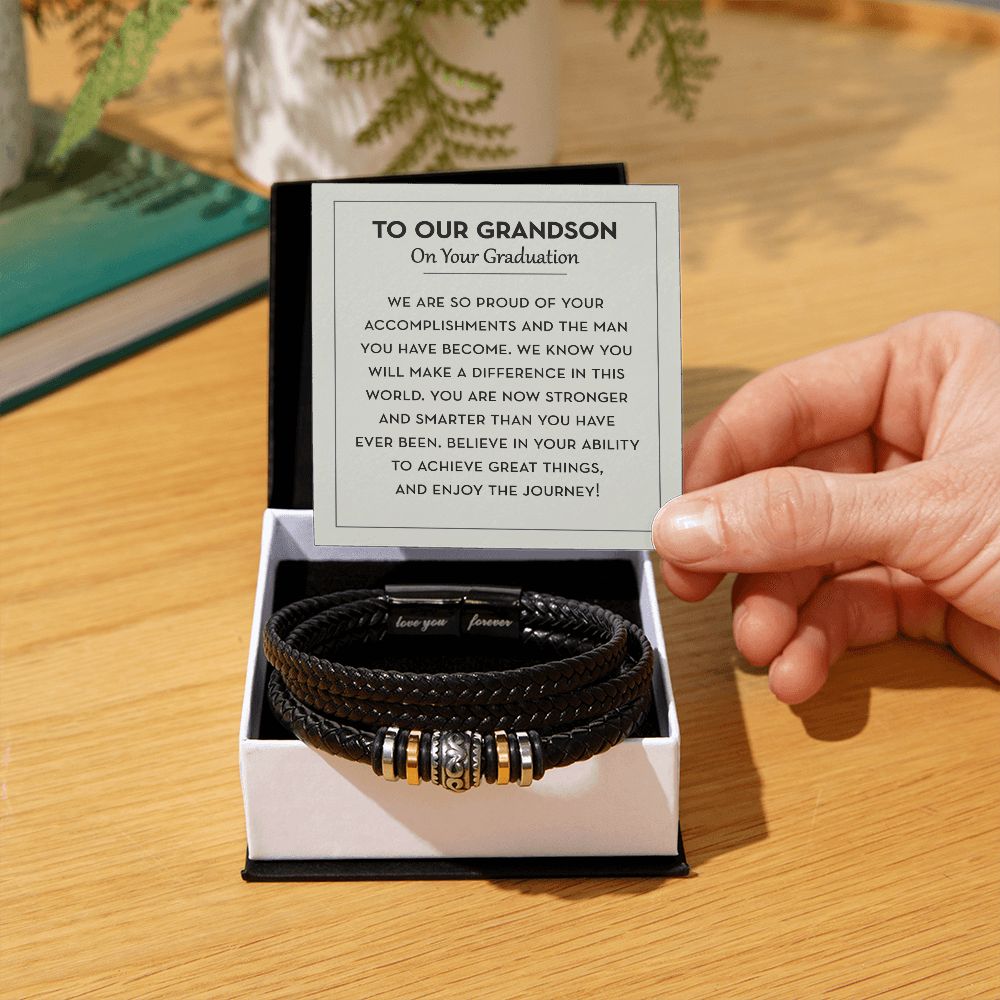 Graduation Gift for Grandson, Leather Bracelet, Grandson Graduation Gift