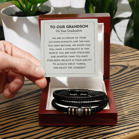 Graduation Gift for Grandson, Leather Bracelet, Grandson Graduation Gift