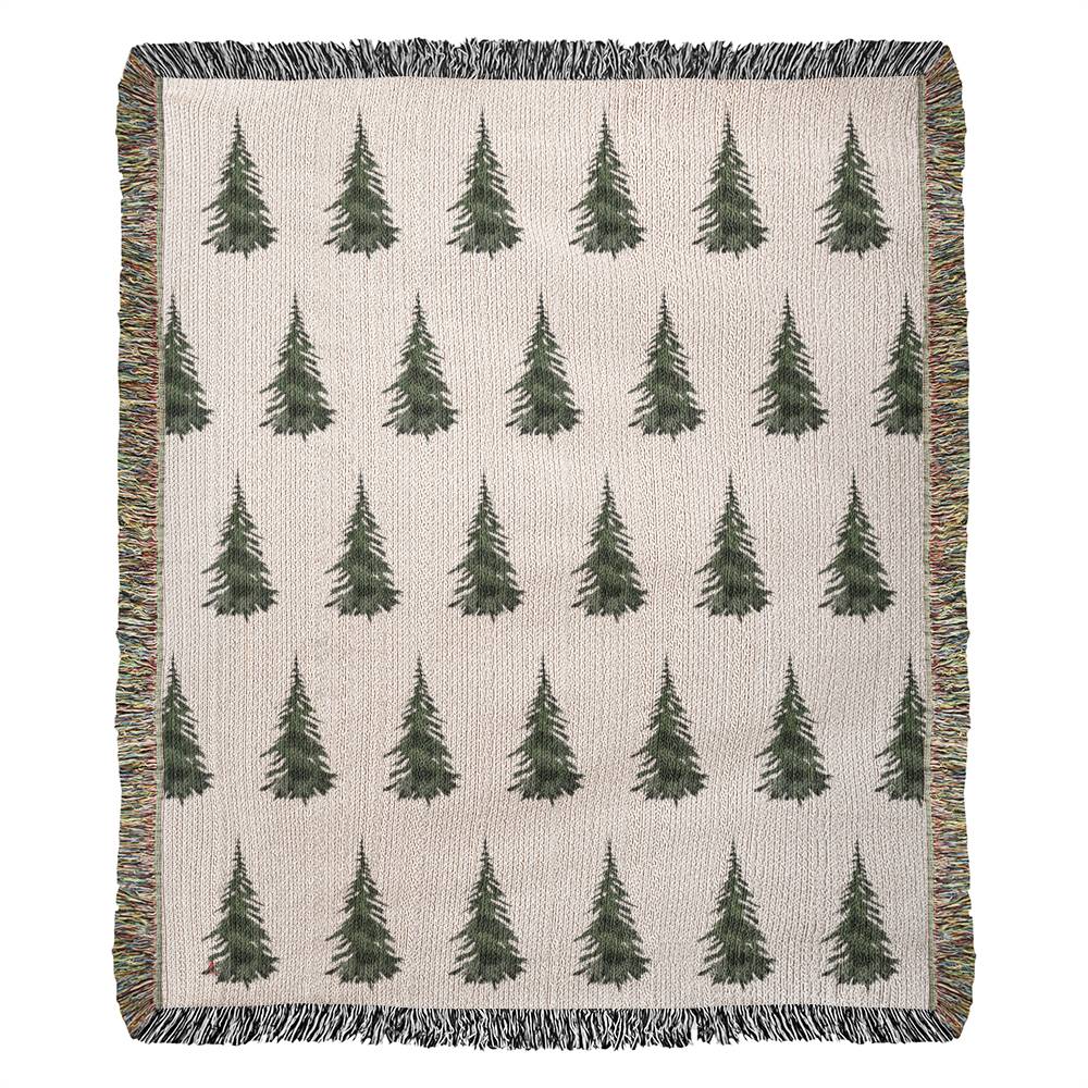 Watercolor Pine Trees Woven Throw, Christmas Tree Throw Blanket, Cabin Blanket, Farmhouse Decor