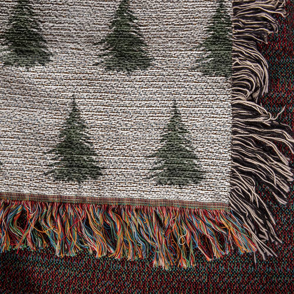 Watercolor Pine Trees Woven Throw, Christmas Tree Throw Blanket, Cabin Blanket, Farmhouse Decor