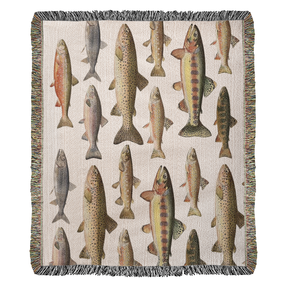 Rainbow Trout Blanket, Lake House Woven Blanket, Trout Woven Throw