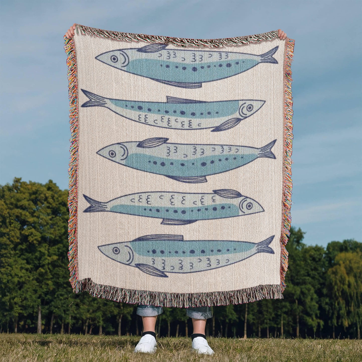 Sardine Blanket, Sardine Woven Throw, Fish Blanket, Sardine Fish Wall Hanging