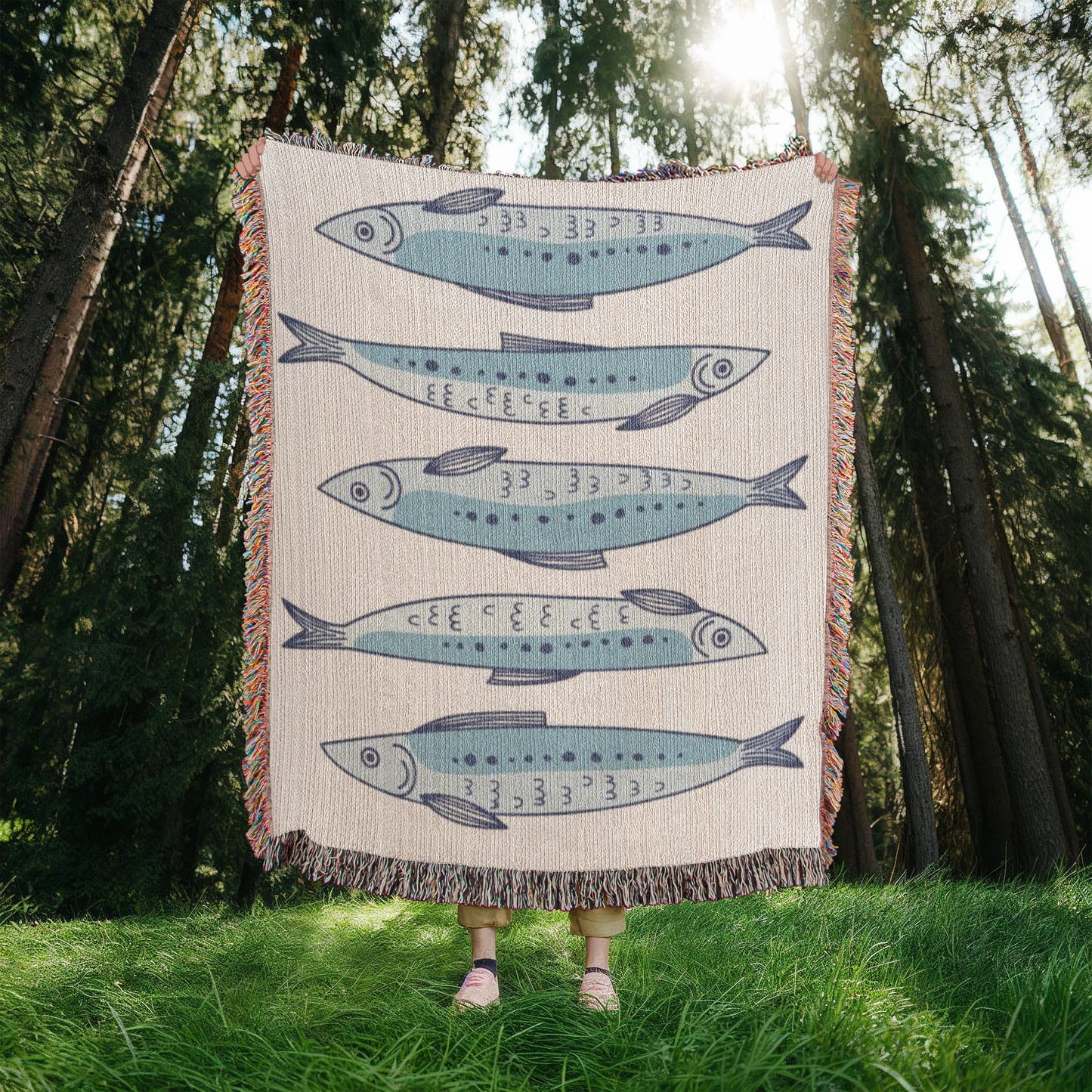 Sardine Blanket, Sardine Woven Throw, Fish Blanket, Sardine Fish Wall Hanging