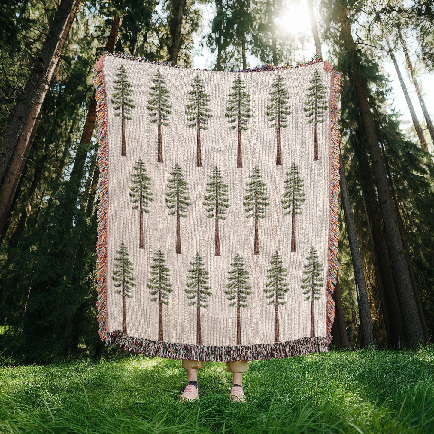 Coast Redwood Watercolor Pattern Woven Throw