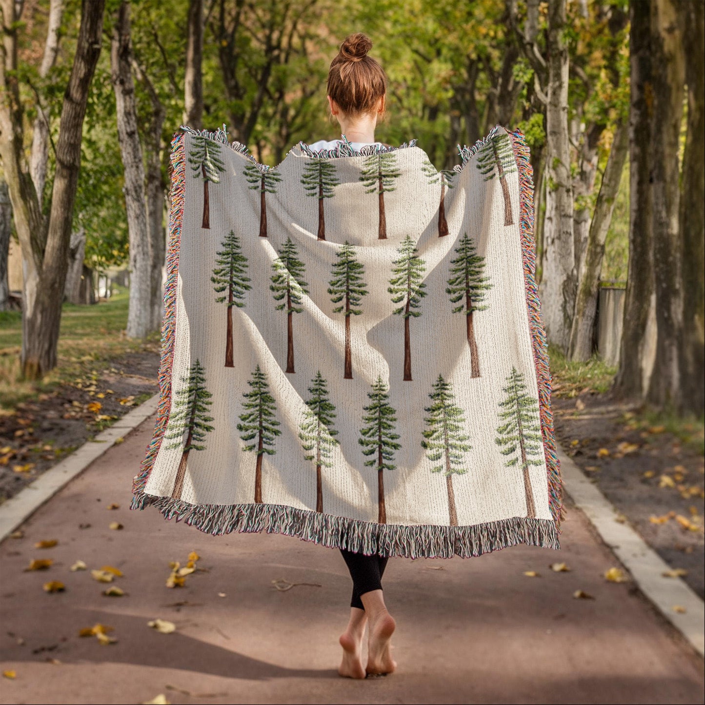 Coast Redwood Watercolor Pattern Woven Throw