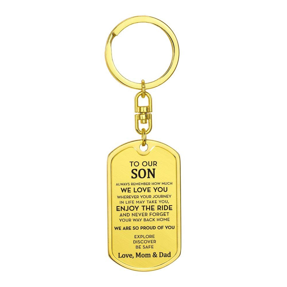 Personalized Gift for Son, Engraved Dog Tag Keychain, Custom Gift for Son, Son 18th / 21st Birthday Gift, Moving Out Gift, Going to College