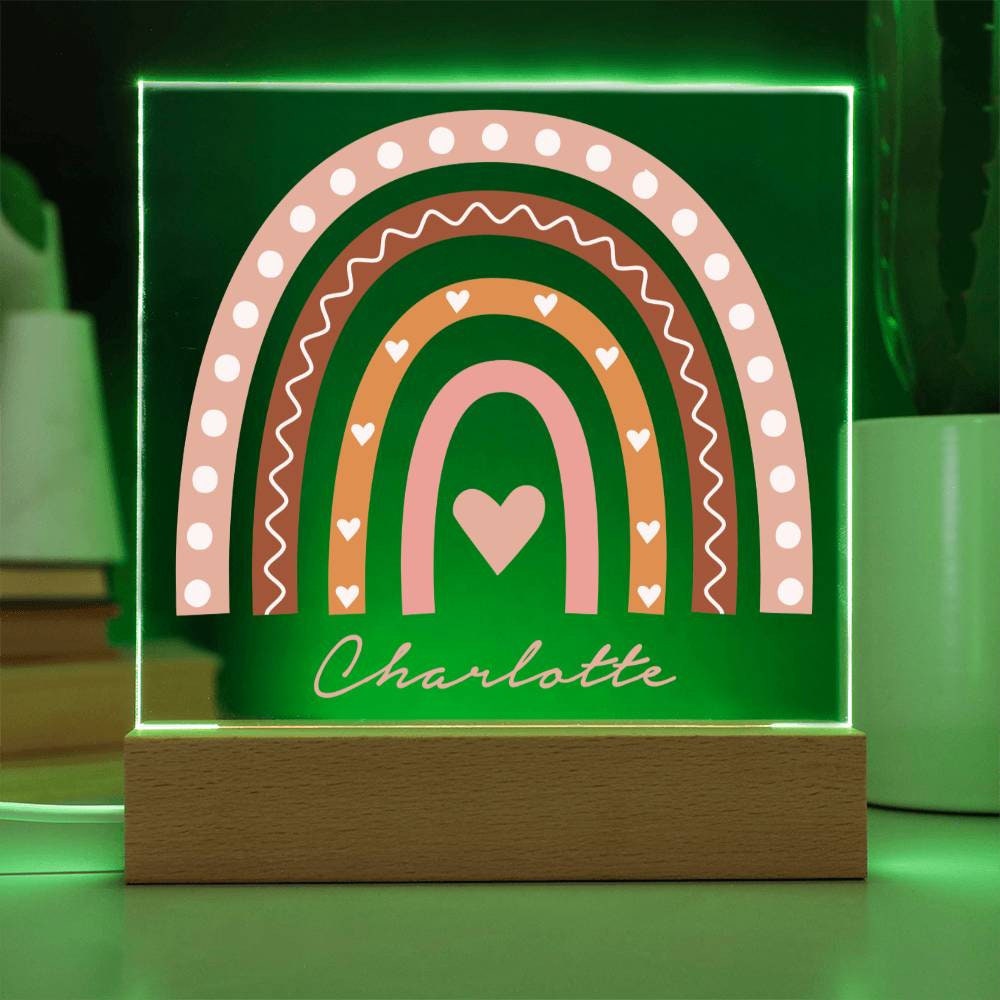 Personalized Name Boho Rainbow Hearts Nightlight, Custom Name Nightlight, Rainbow Baby Gift