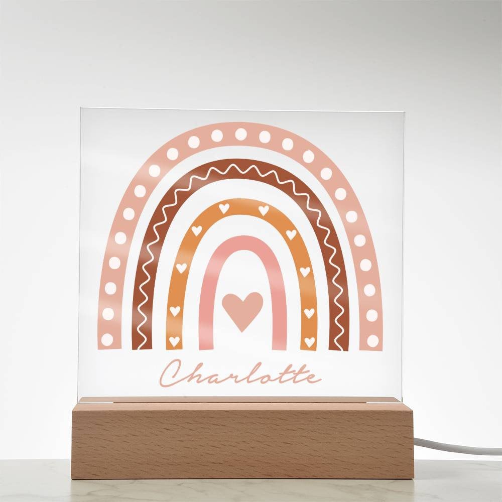 Personalized Name Boho Rainbow Hearts Nightlight, Custom Name Nightlight, Rainbow Baby Gift