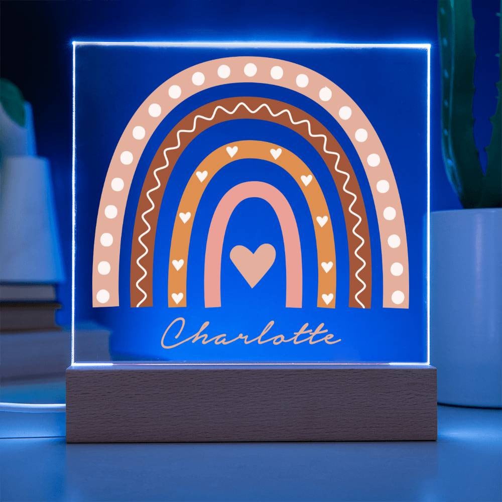 Personalized Name Boho Rainbow Hearts Nightlight, Custom Name Nightlight, Rainbow Baby Gift