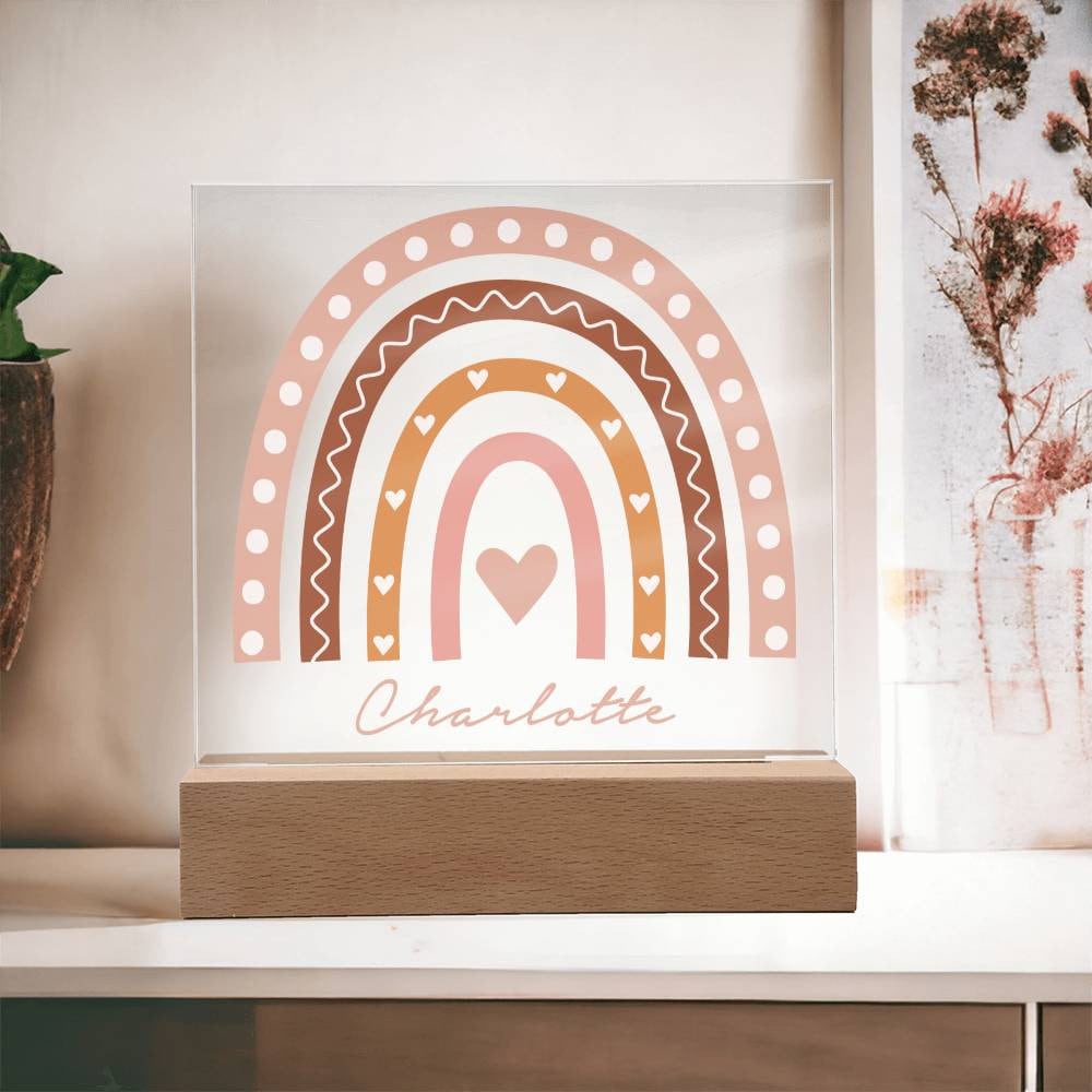 Personalized Name Boho Rainbow Hearts Nightlight, Custom Name Nightlight, Rainbow Baby Gift