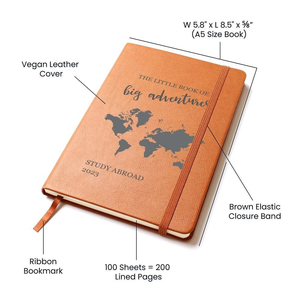 Study Abroad Gift, Travel Journal / Gift, Gift for College Student, 2023 Study Abroad Keepsake, Vegan Leather Journal, New Adventure