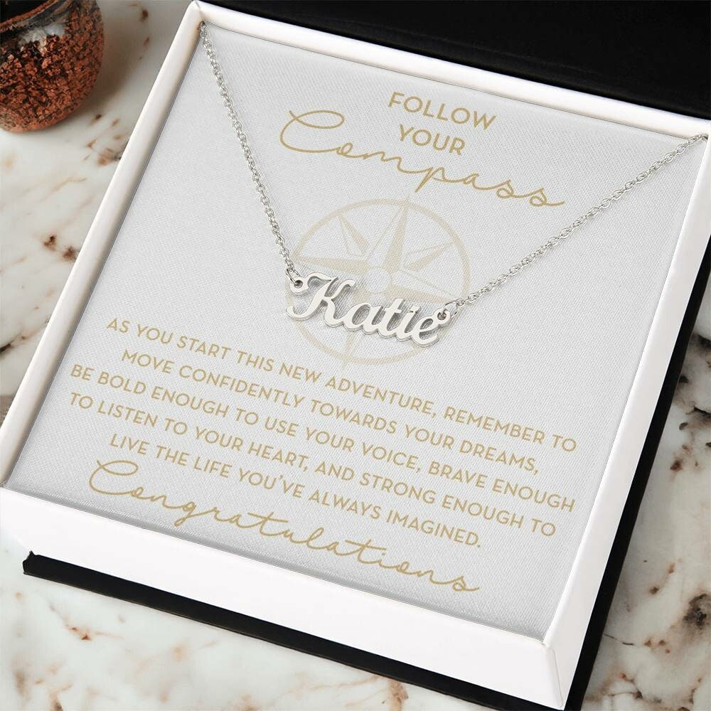 Going to College Gift, Follow Your Compass, Graduation Necklace for Her, New Adventure, New Job, Moving Abroad, Leaving Home, Travel Gift