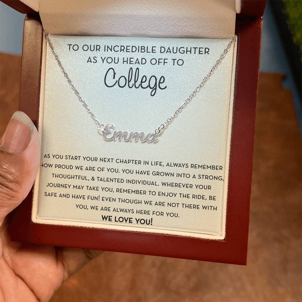 Personalized Gift for Daughter Going to College, Gift from Parents, Custom Name Necklace, Freshman Gift, Daughter Moving to College Gift
