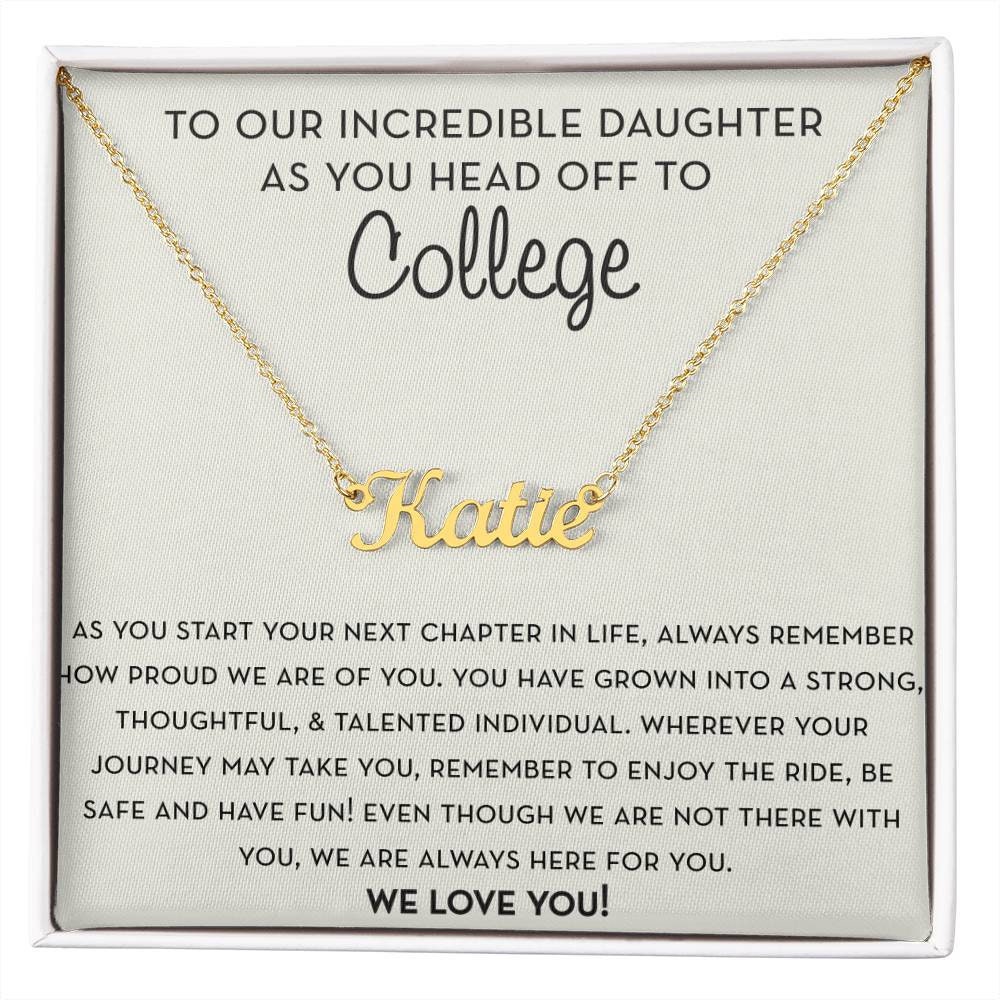 Personalized Gift for Daughter Going to College, Gift from Parents, Custom Name Necklace, Freshman Gift, Daughter Moving to College Gift