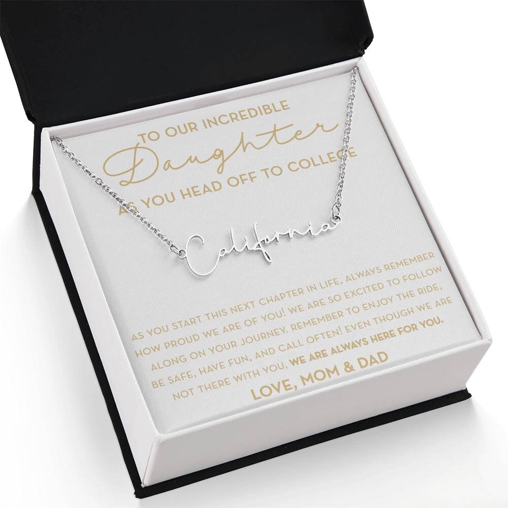 Personalized Gift for Daughter Going to College, Custom Name Necklace, Freshman Daughter, Gift from Mom and Dad, Moving to College Gift