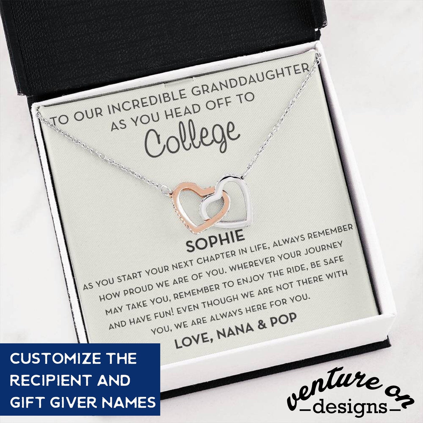 Personalized Granddaughter Gift, Going to College, Custom Granddaughter Name Necklace, Grandparents Names, Moving Out Gift, Starting College