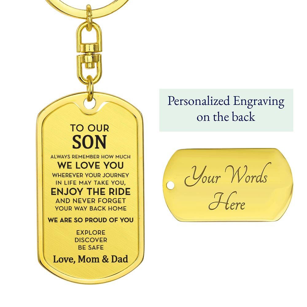 Personalized Gift for Son, Engraved Dog Tag Keychain, Custom Gift for Son, Son 18th / 21st Birthday Gift, Moving Out Gift, Going to College