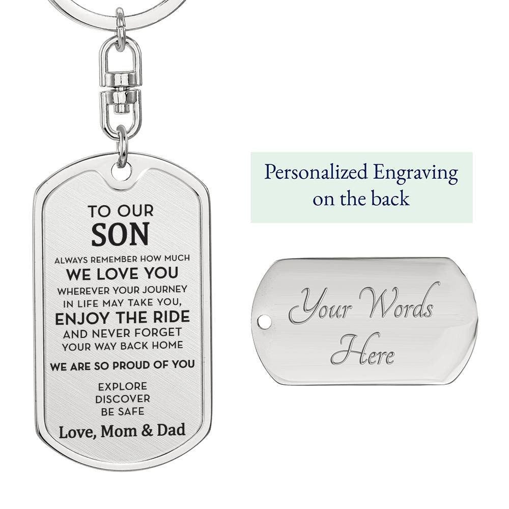 Personalized Gift for Son, Engraved Dog Tag Keychain, Custom Gift for Son, Son 18th / 21st Birthday Gift, Moving Out Gift, Going to College