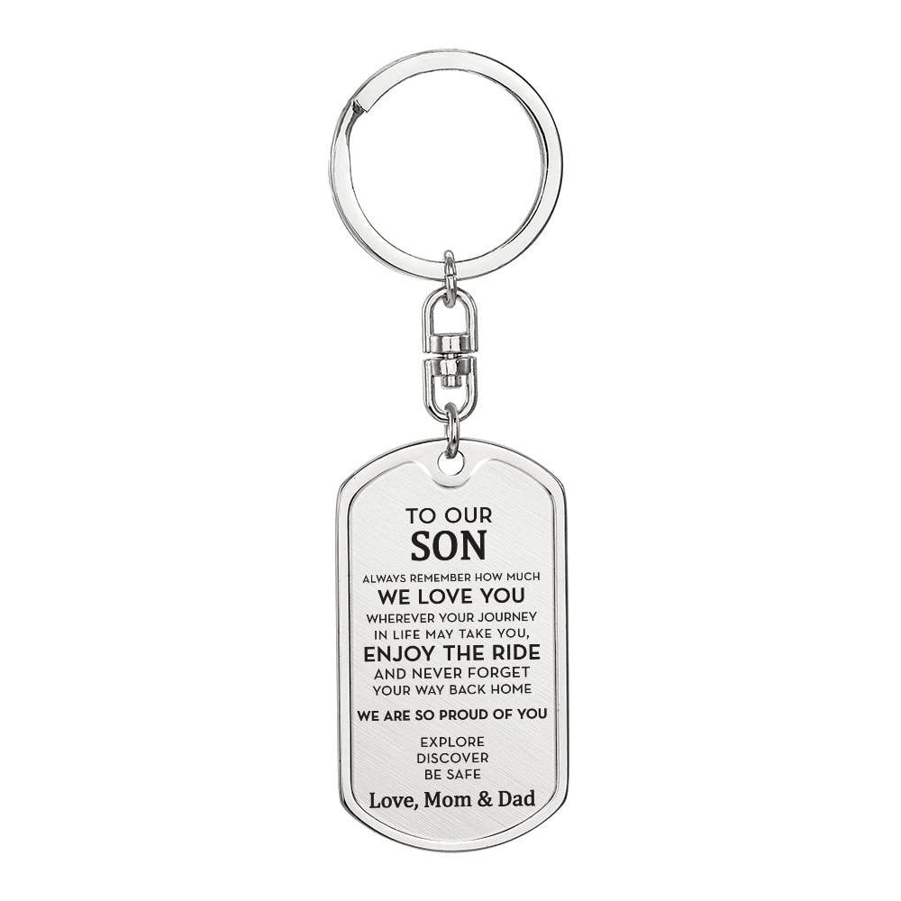 Personalized Gift for Son, Engraved Dog Tag Keychain, Custom Gift for Son, Son 18th / 21st Birthday Gift, Moving Out Gift, Going to College