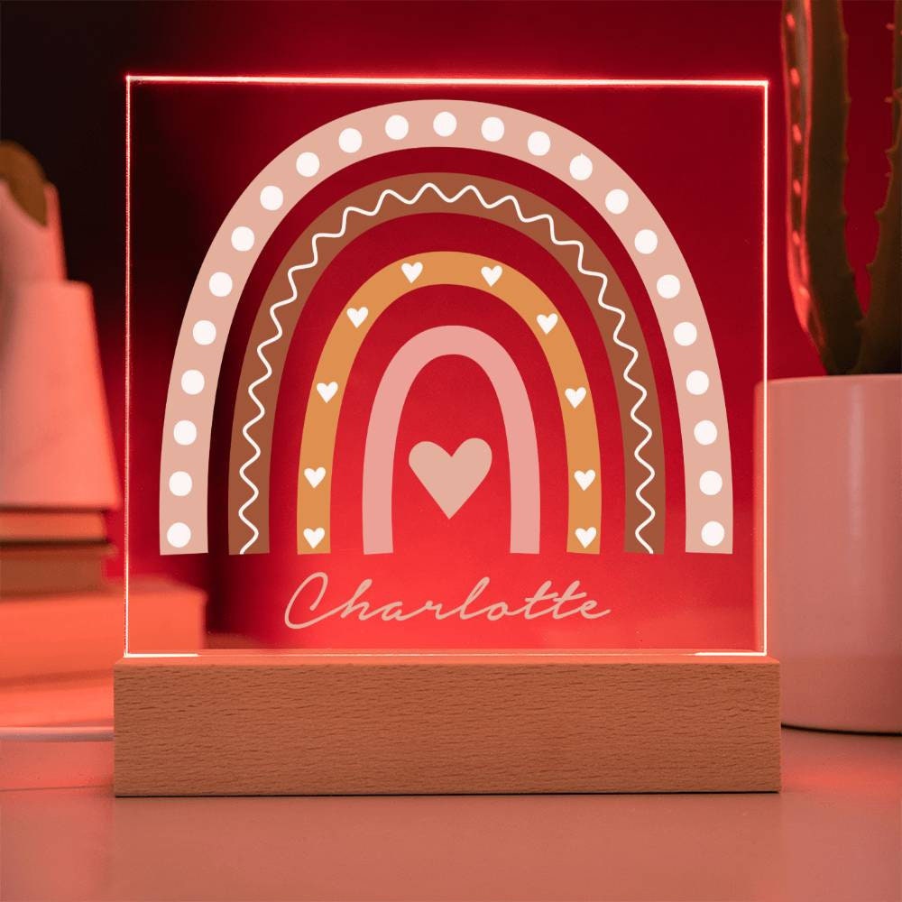 Personalized Name Boho Rainbow Hearts Nightlight, Custom Name Nightlight, Rainbow Baby Gift