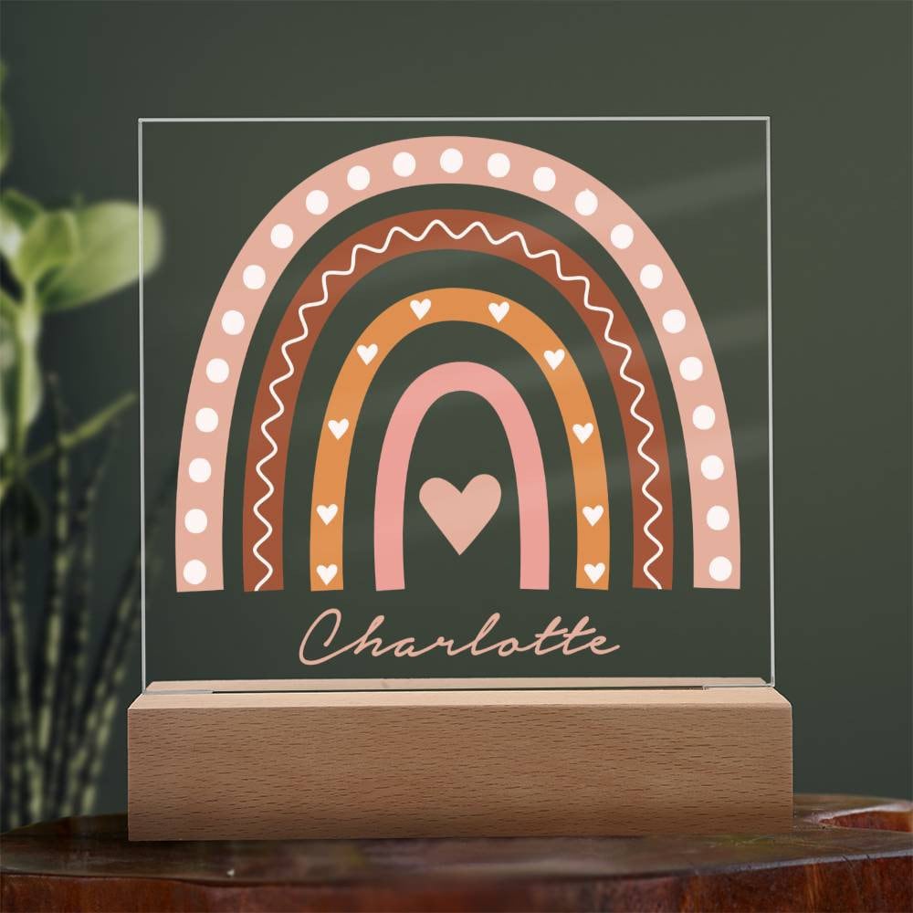 Personalized Name Boho Rainbow Hearts Nightlight, Custom Name Nightlight, Rainbow Baby Gift