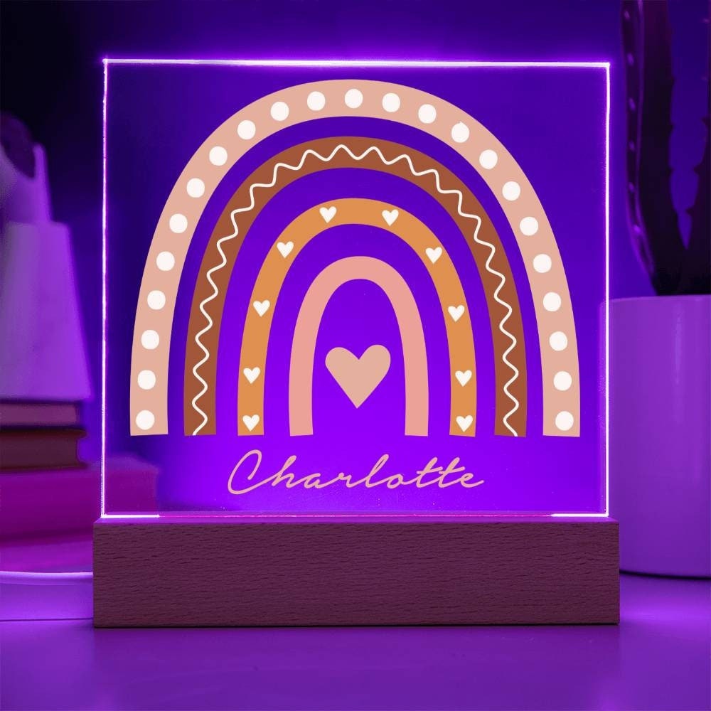 Personalized Name Boho Rainbow Hearts Nightlight, Custom Name Nightlight, Rainbow Baby Gift