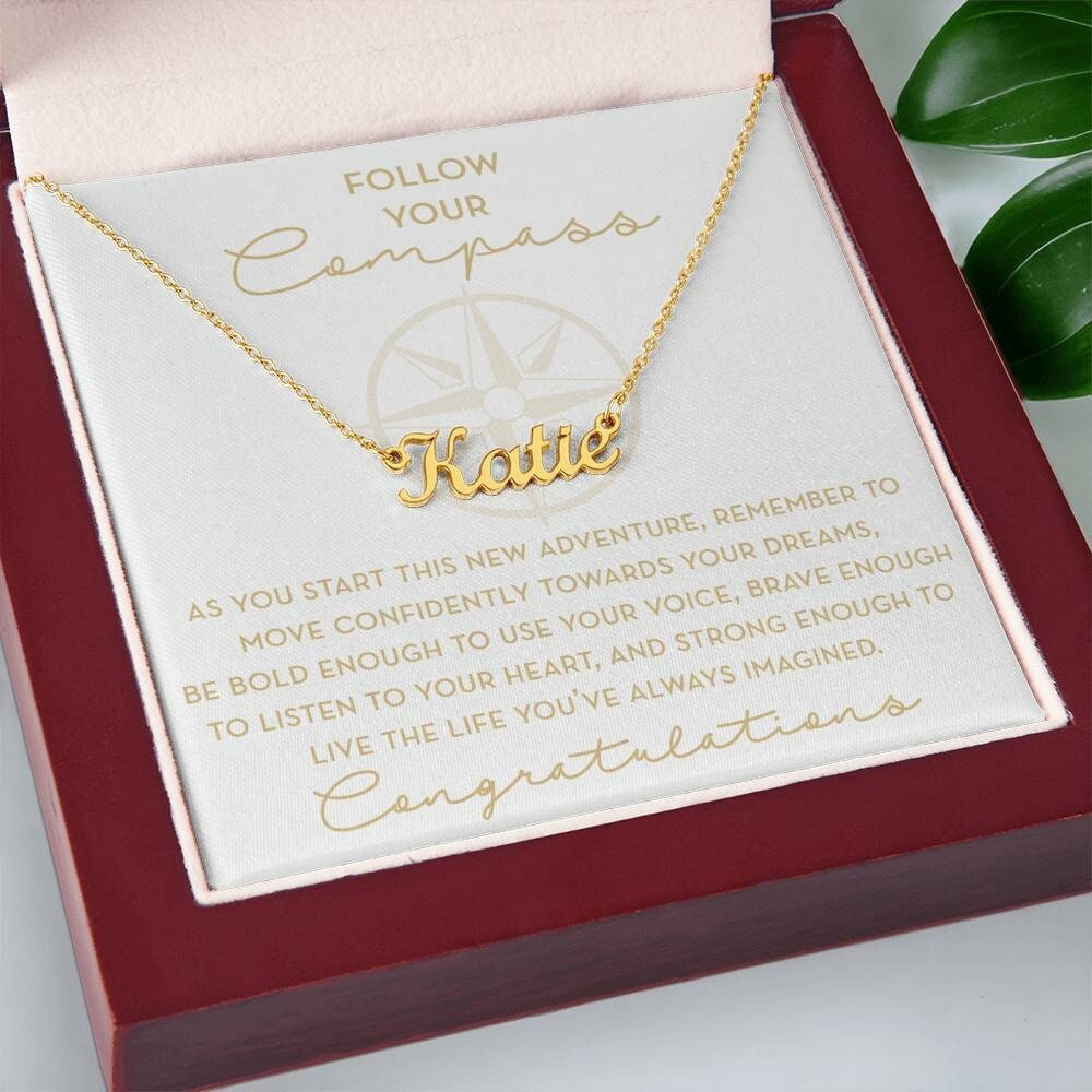 Going to College Gift, Follow Your Compass, Graduation Necklace for Her, New Adventure, New Job, Moving Abroad, Leaving Home, Travel Gift