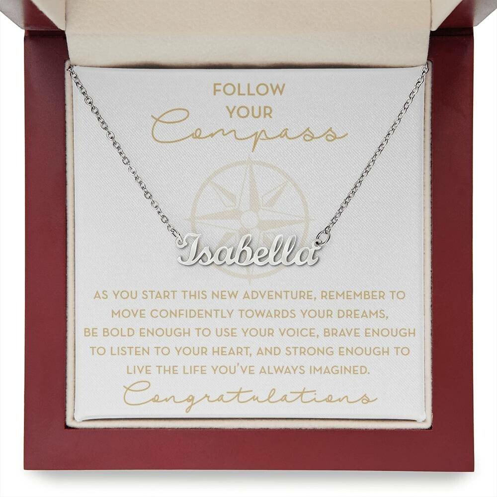 Going to College Gift, Follow Your Compass, Graduation Necklace for Her, New Adventure, New Job, Moving Abroad, Leaving Home, Travel Gift