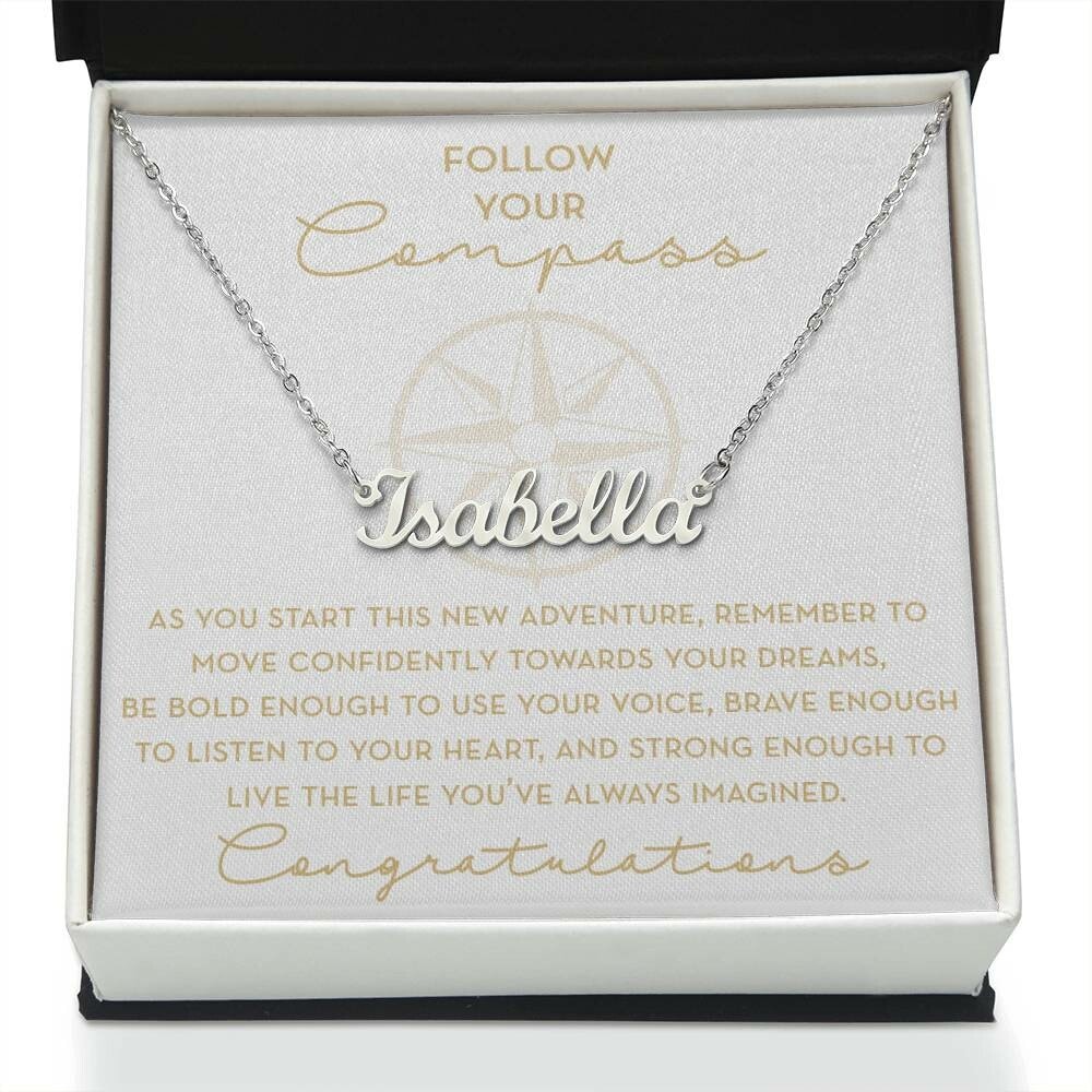 Going to College Gift, Follow Your Compass, Graduation Necklace for Her, New Adventure, New Job, Moving Abroad, Leaving Home, Travel Gift
