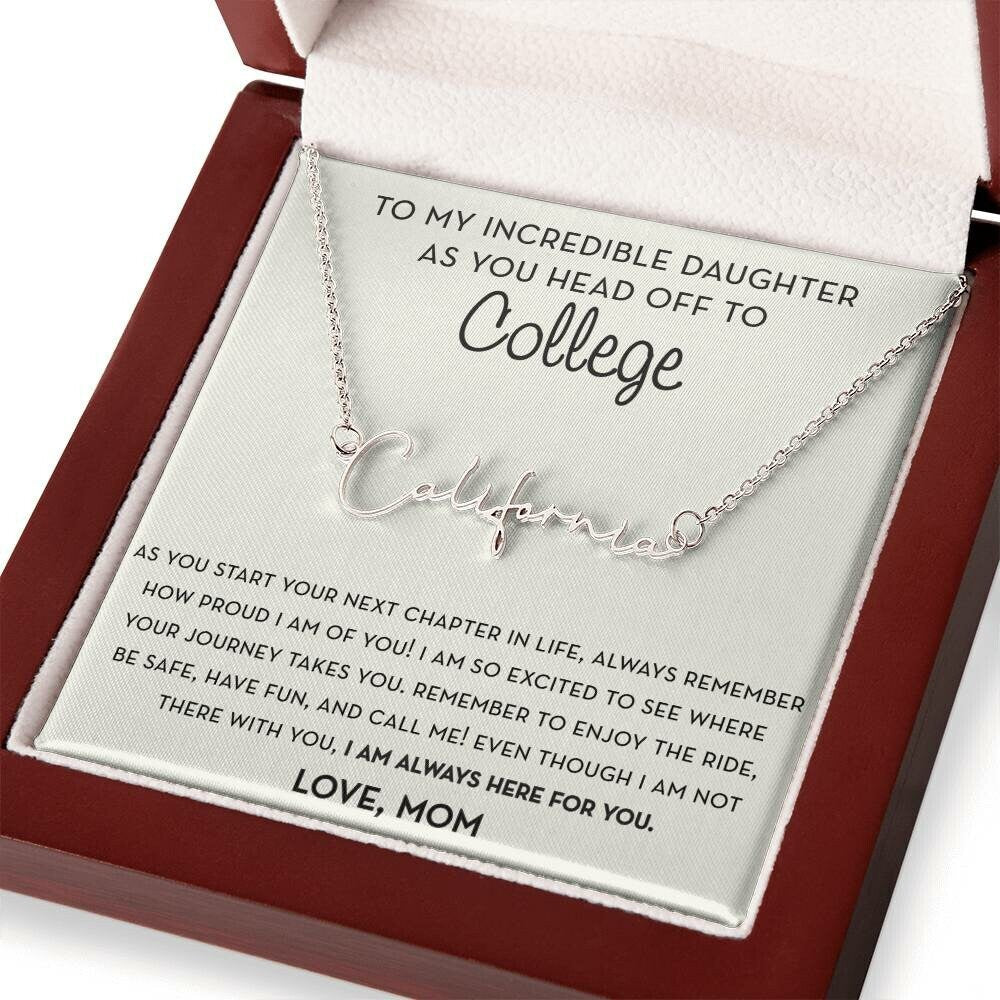 Personalized Gift for Daughter Going to College from Mom, Script Name Necklace, Mother Daughter, Freshman Daughter, Starting College Gift