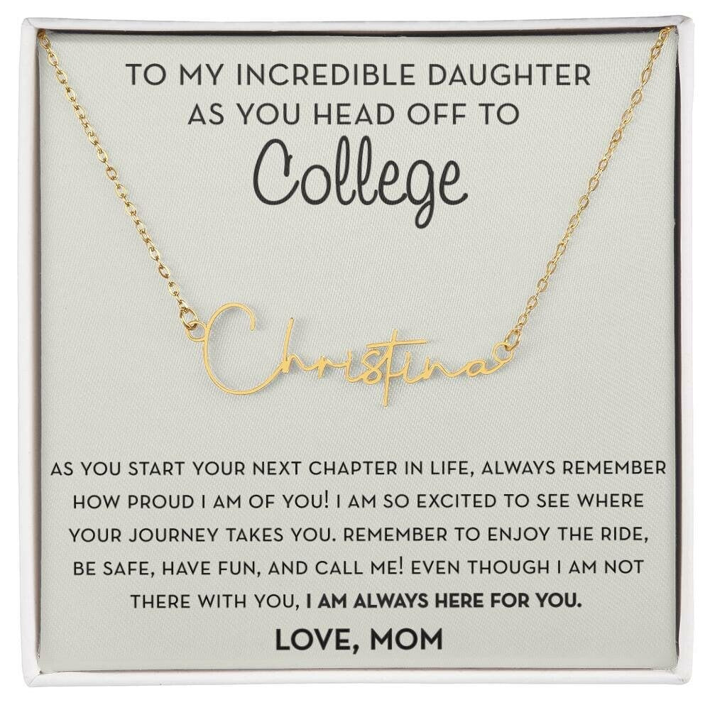 Personalized Gift for Daughter Going to College from Mom, Script Name Necklace, Mother Daughter, Freshman Daughter, Starting College Gift
