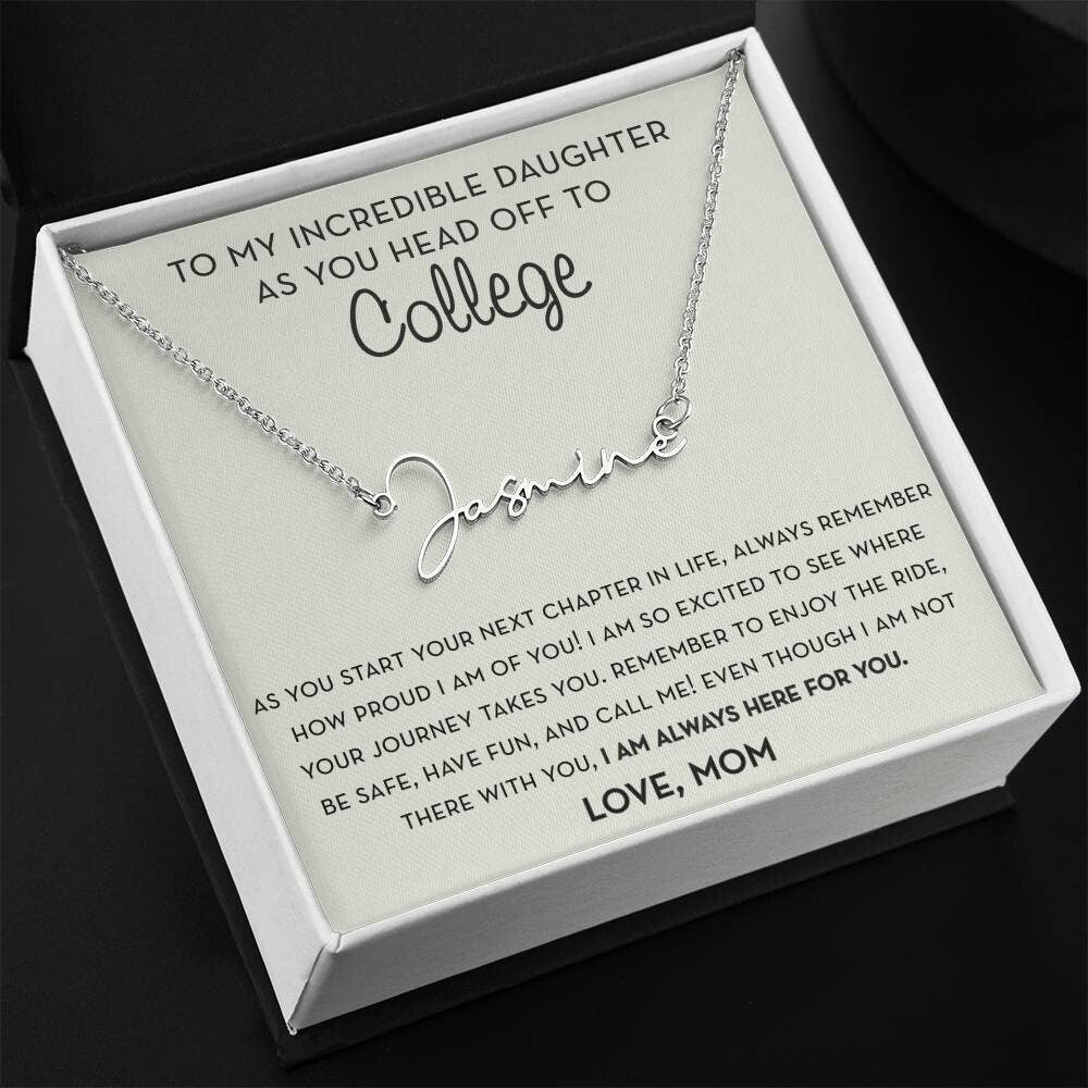 Personalized Gift for Daughter Going to College from Mom, Script Name Necklace, Mother Daughter, Freshman Daughter, Starting College Gift