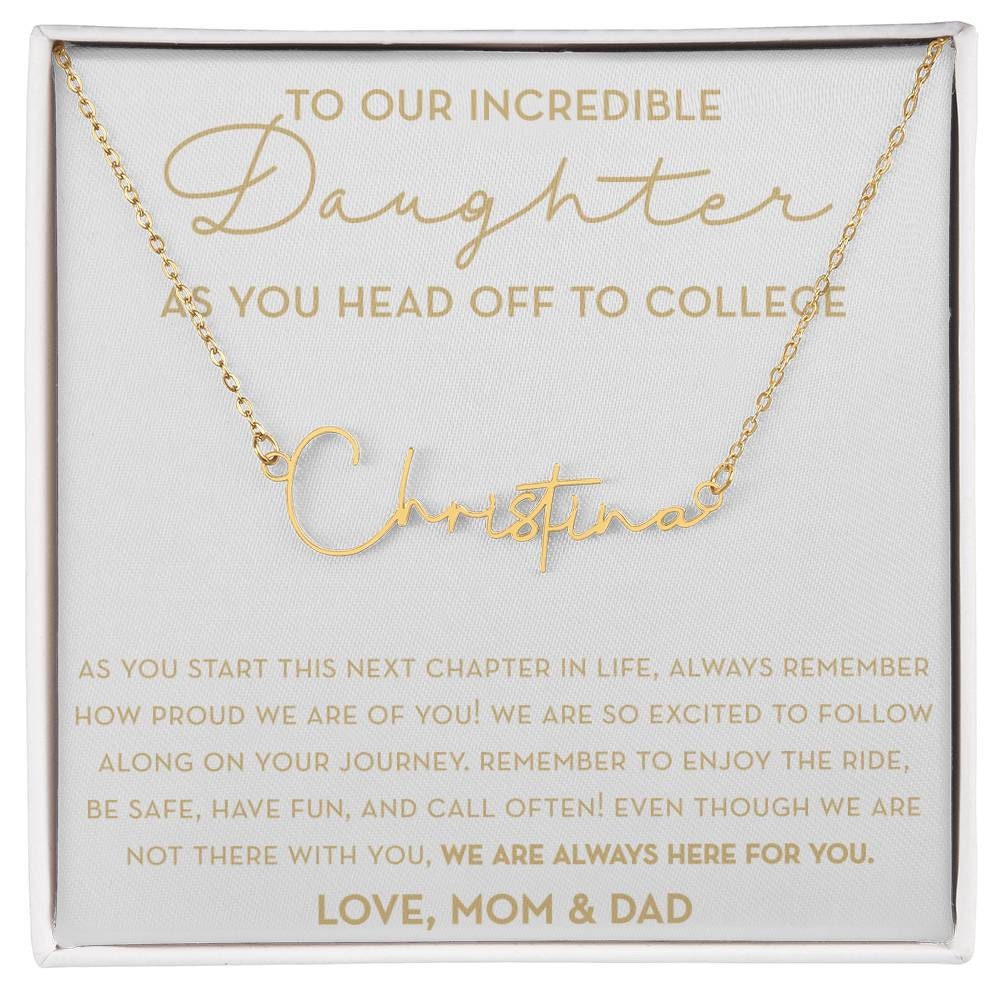 Personalized Gift for Daughter Going to College, Custom Name Necklace, Freshman Daughter, Gift from Mom and Dad, Moving to College Gift