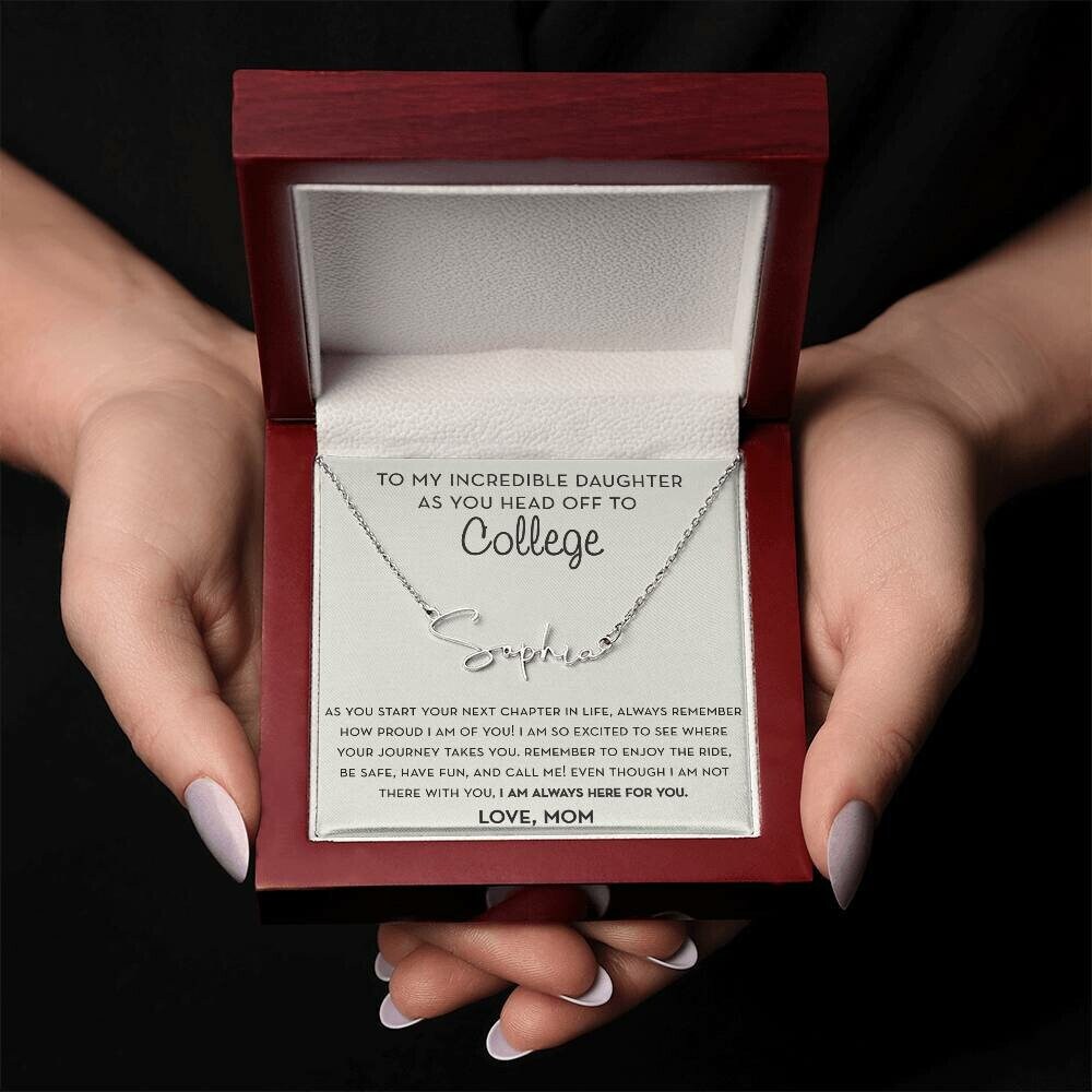 Personalized Gift for Daughter Going to College from Mom, Script Name Necklace, Mother Daughter, Freshman Daughter, Starting College Gift