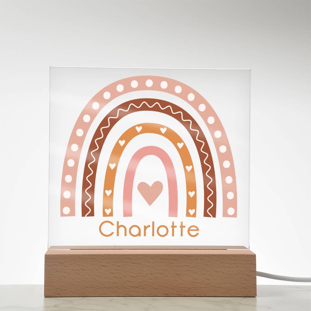 Personalized Name Boho Rainbow Hearts Nightlight, Custom Name Nightlight, Rainbow Baby Gift