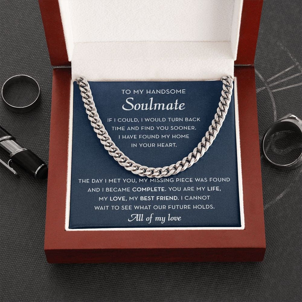 Soulmate Necklace for Him, Handsome Soulmate Cuban Link Chain