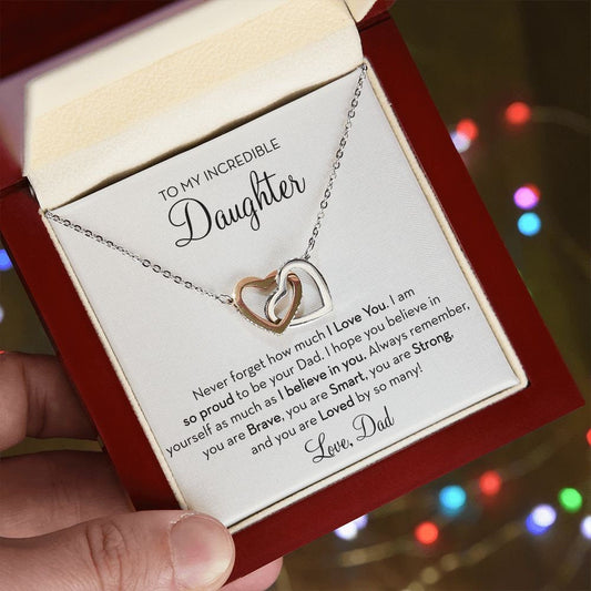 Daughter Hearts Necklace from Dad, Never Forget How Much I Love You