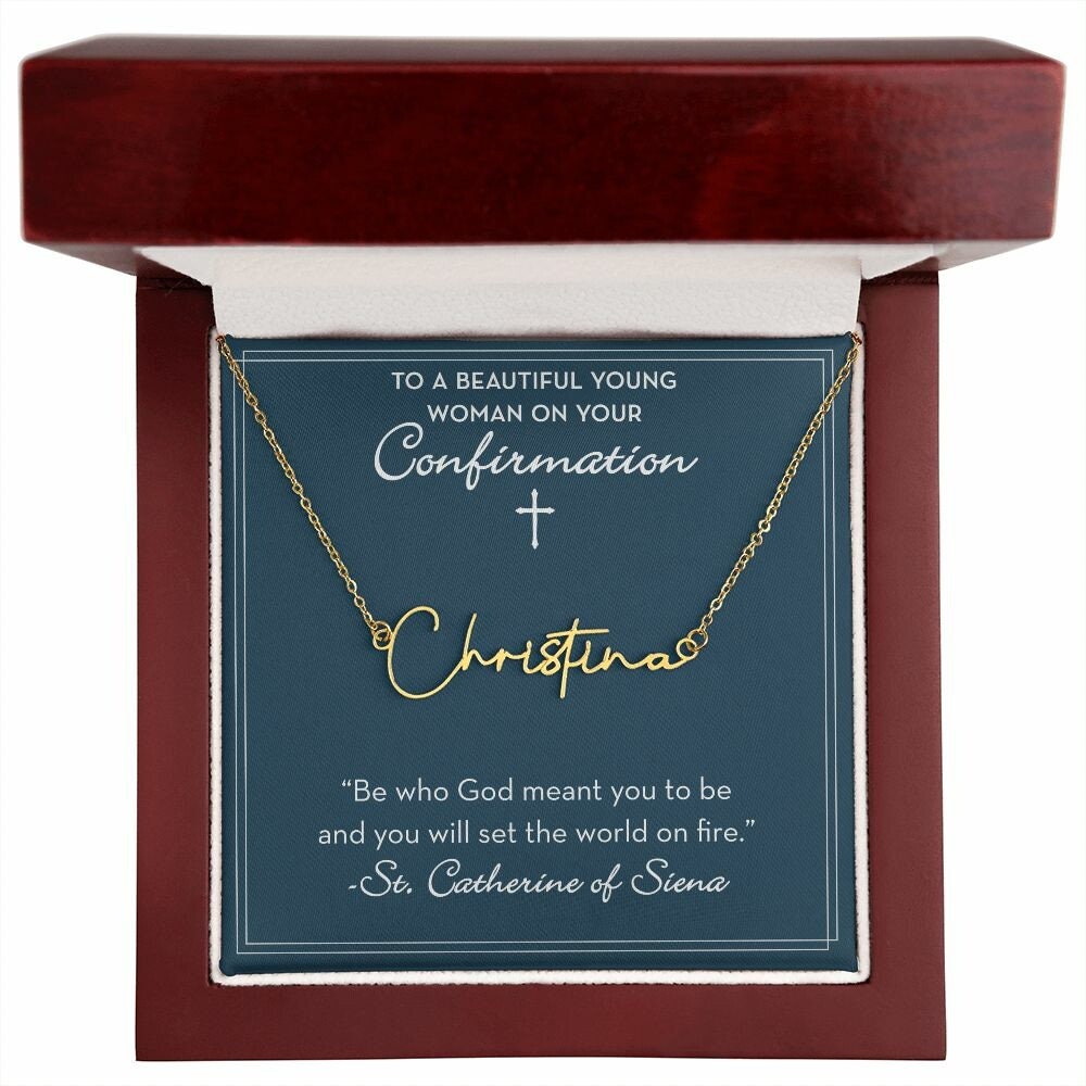 Confirmation Gift for Her, St Catherine of Siena, Custom Name Necklace