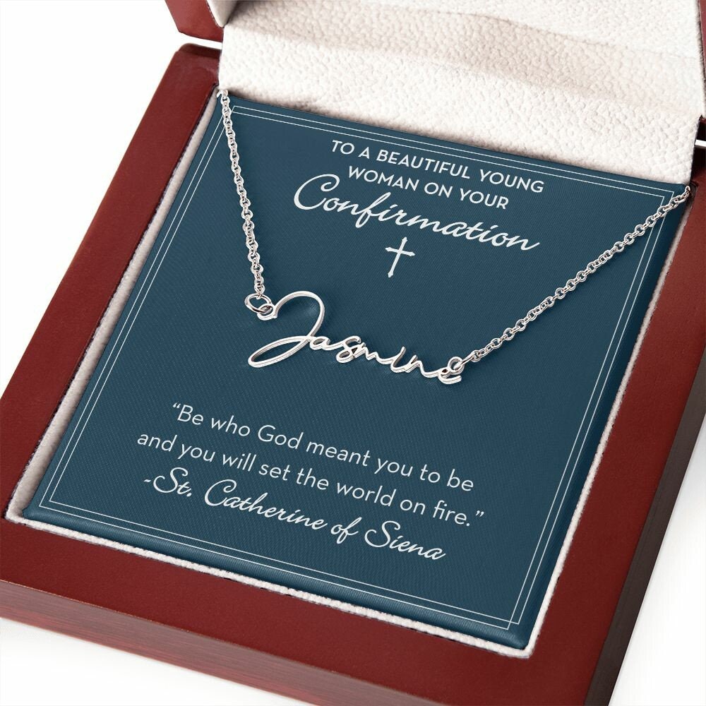 Confirmation Gift for Her, St Catherine of Siena, Custom Name Necklace
