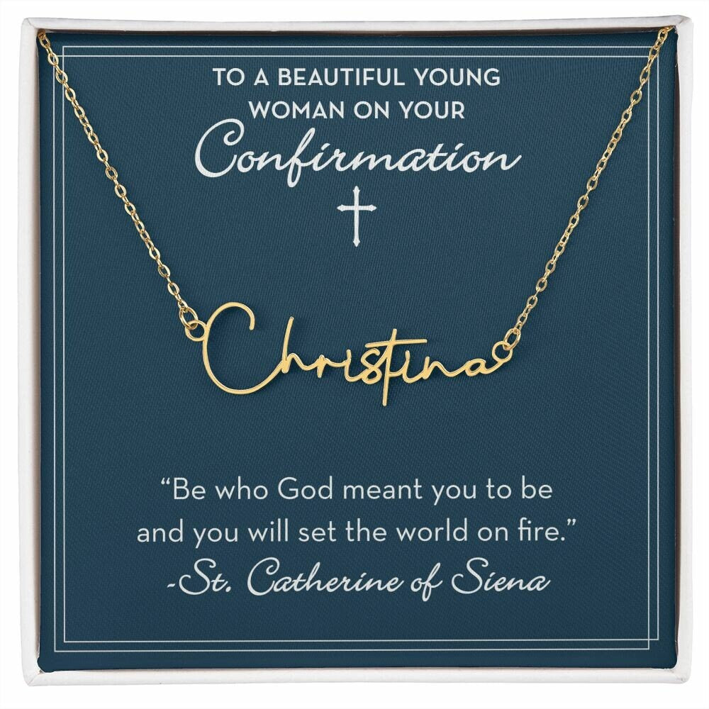 Confirmation Gift for Her, St Catherine of Siena, Custom Name Necklace