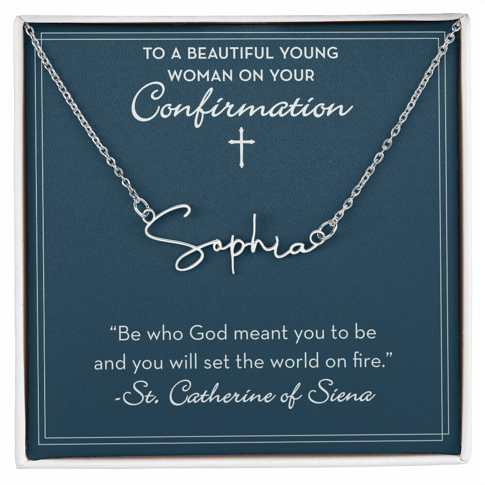 Confirmation Gift for Her, St Catherine of Siena, Custom Name Necklace