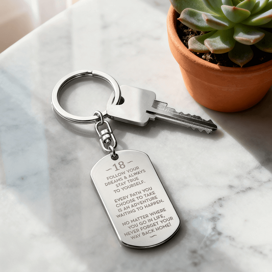 18th Birthday Gift, Gift for 18th Birthday for Him, Dog Tag Engraved Keychain