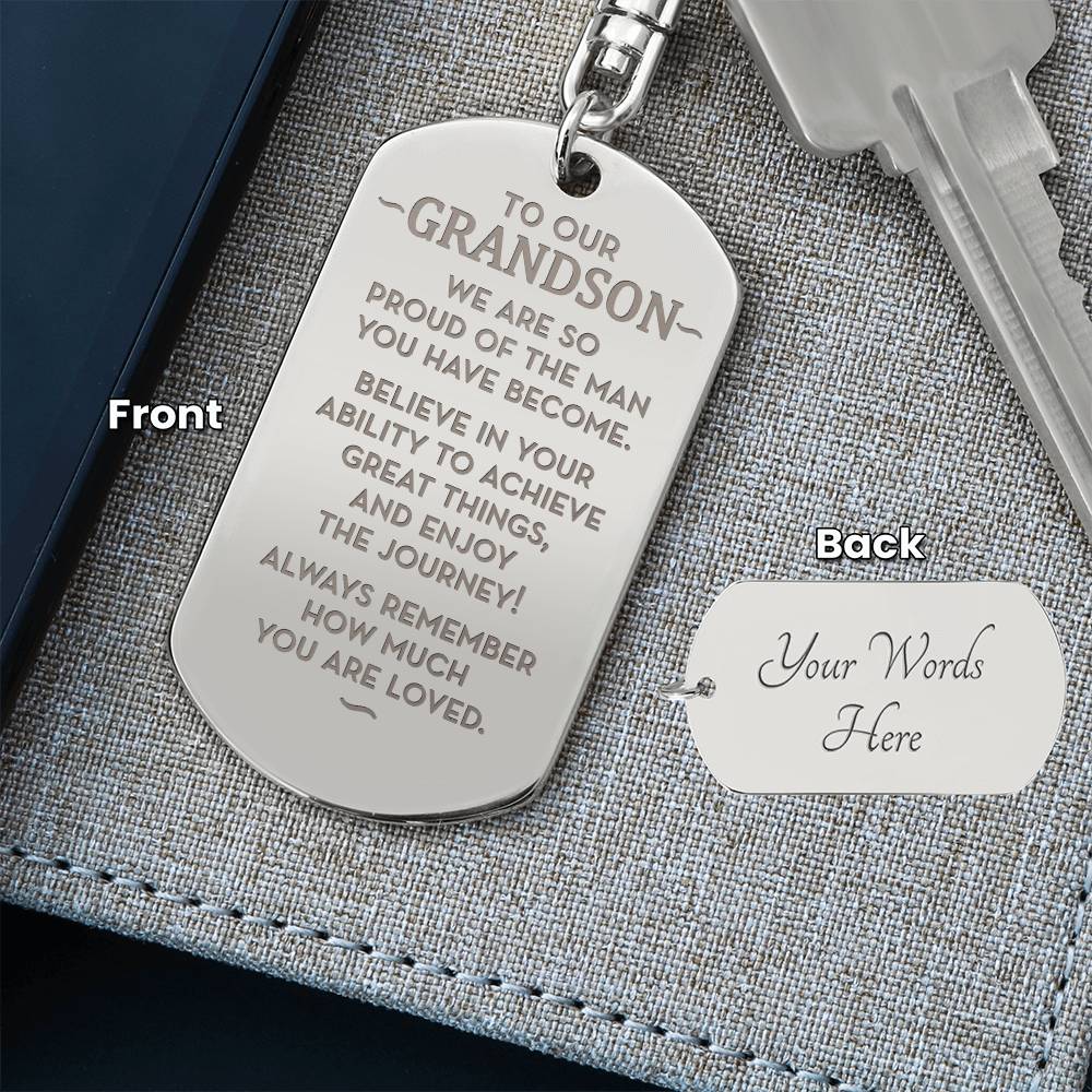 To Our Grandson Gift, Gift from Grandparents, Personalized Dog Tag Keychain