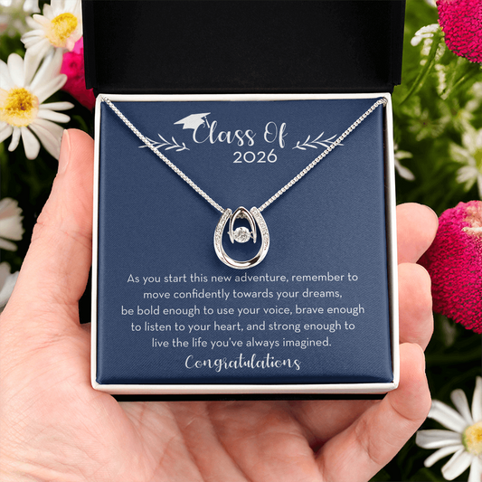 Class of 2026 Graduation Gift for Her, Lucky Horseshoe Necklace, 2026 Graduate Gift
