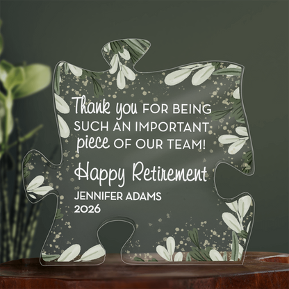 Personalized Retirement Gift, Custom Acrylic Puzzle Piece, Thank You Retirement Gift, Coworker Gift