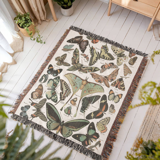 Butterfly Woven Throw, Butterflies Blanket, Boho Decor, Bohemian Throw