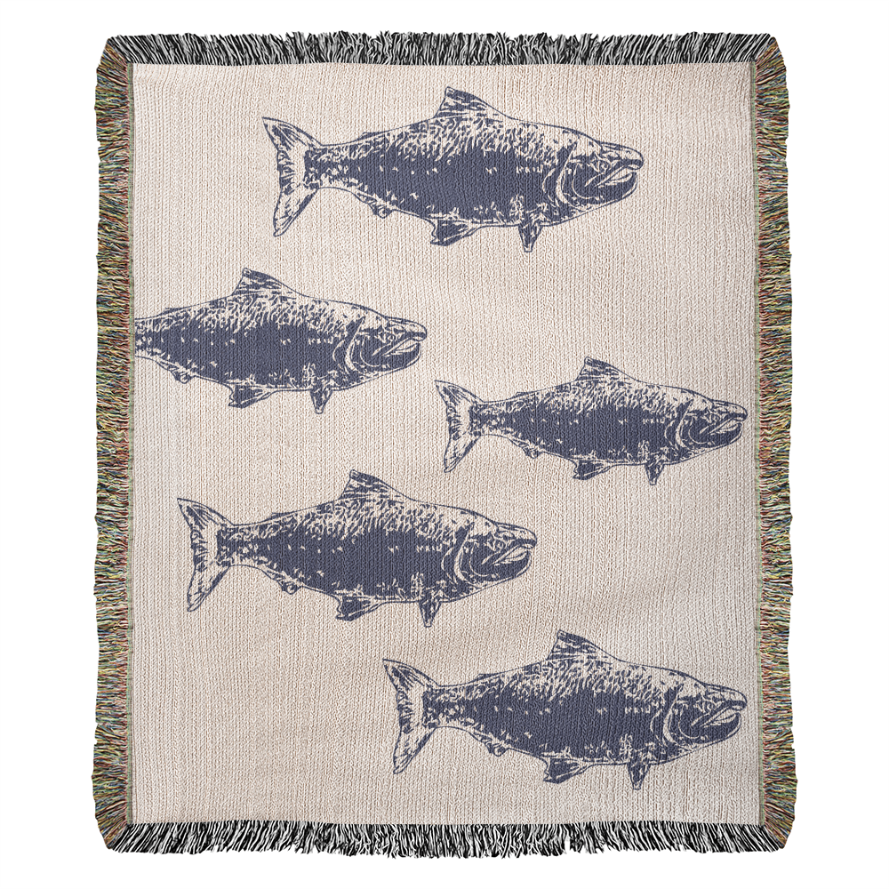 Salmon Blanket, Salmon Woven Throw, Salmon Wall Tapestry, Salmon Run Fish Blanket