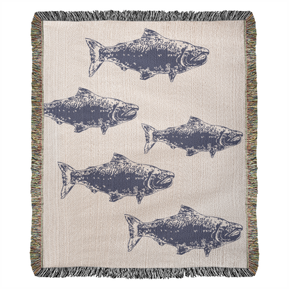 Salmon Blanket, Salmon Woven Throw, Salmon Wall Tapestry, Salmon Run Fish Blanket