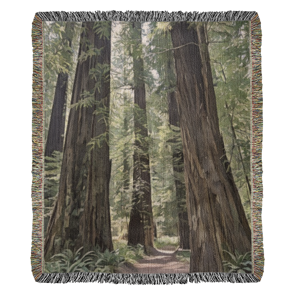 Redwoods Forest Walk Watercolor Woven Blanket